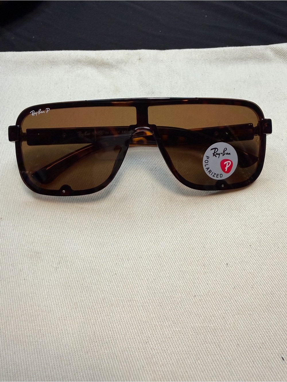 Ray-Ban Tortoiseshell Shield Sunglasses with Brown Lenses